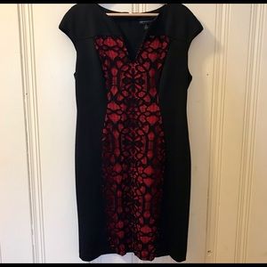 Black and red dress with lace overlay detail